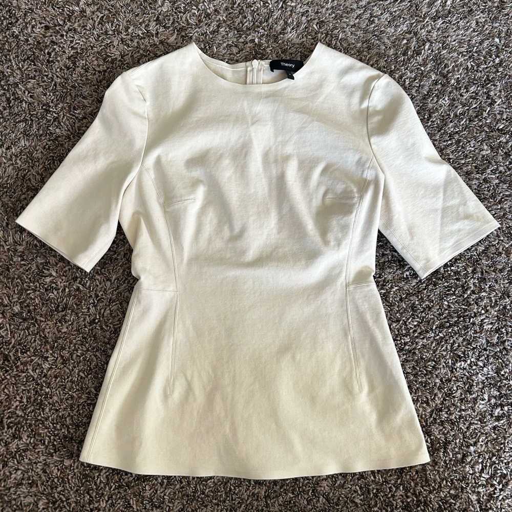 Theory Cream Short Sleeve Blouse